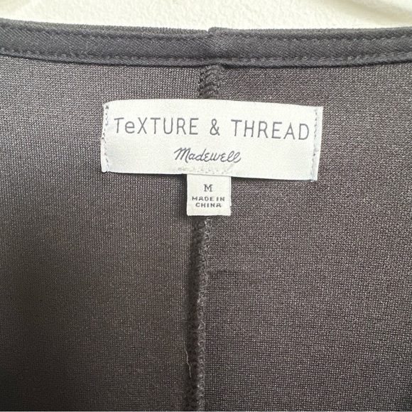 Madewell Texture & Thread Mini Dress Faux Wrap Side Tie Stretch Knit Black LBD - Picture 7 of 9